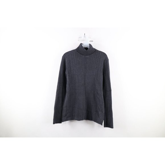Vtg 90s Calvin Klein Womens Medium Faded Striped Ribbed Knit Turtleneck Sweater - Picture 1 of 7